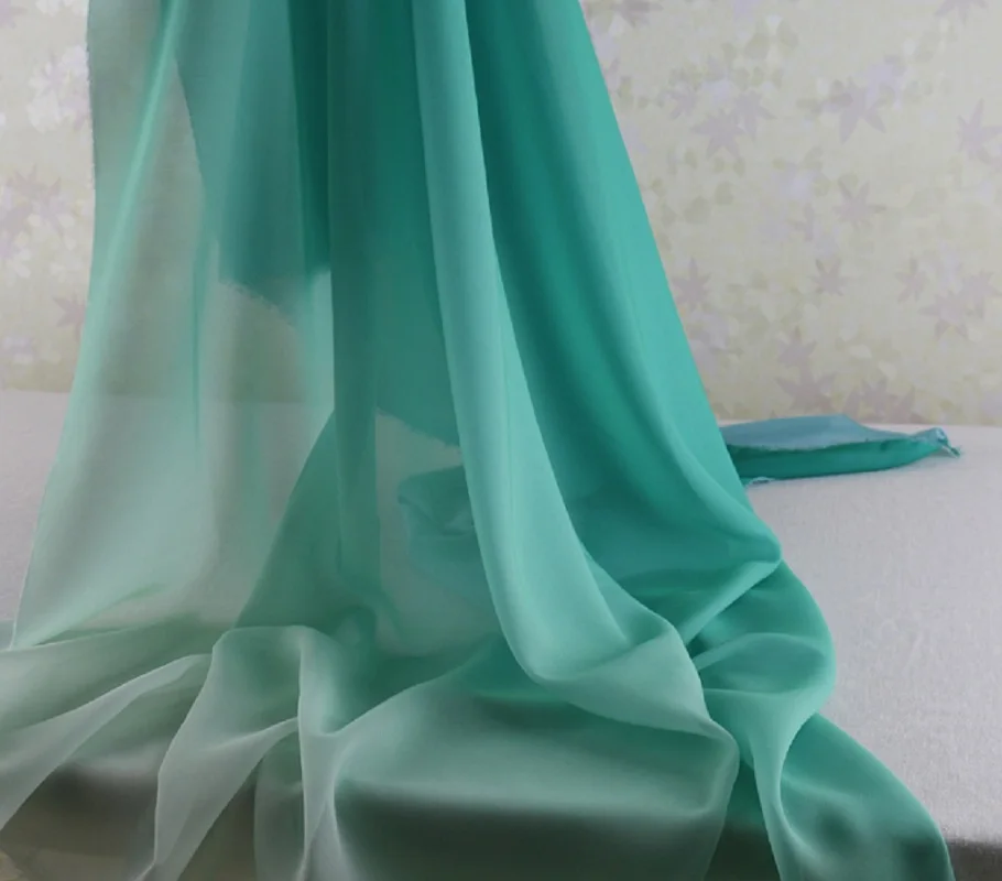 100 см* 148 см синий зеленый 100d 2 тона оттенок шифоновая ткань свадебное вечернее платье Chiffe ткань Швейные шарфы шаль Текстиль