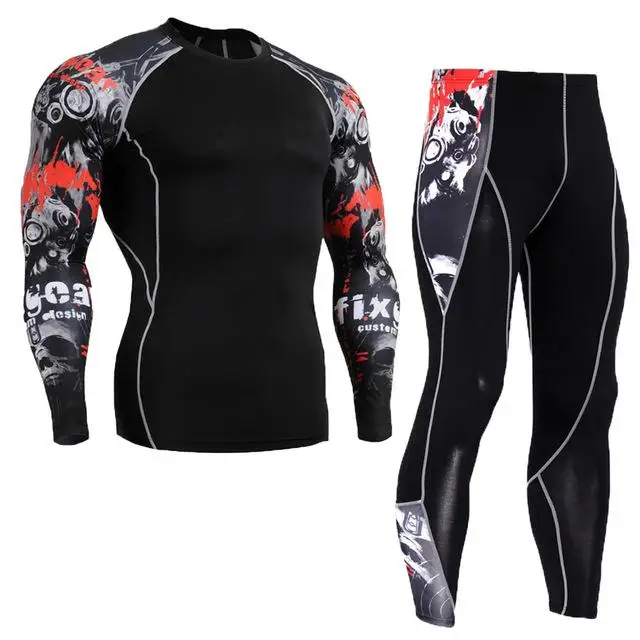 Multicolor suit Рашгард, мужской компрессионный спортивный костюм, быстросохнущие беговые костюмы, Спортивная рубашка, трико для бега, леггинсы для фитнеса, тренировочная одежда для спортзала - Цвет: Multicolor suit