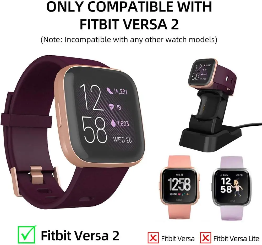 Для Fitbit Versa 2 сменная зарядная подставка с зажимом для зарядки док-станция адаптер держатель совместим с Fitbit Vers