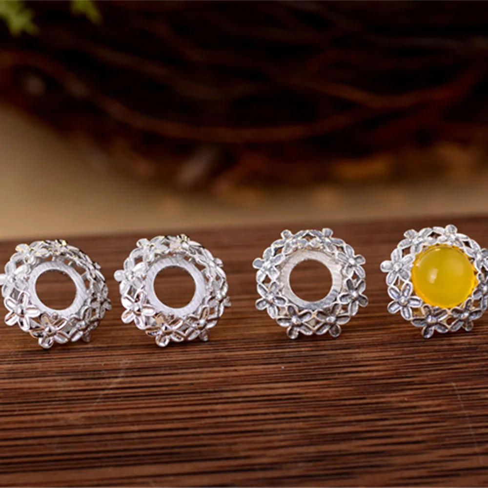 Earring Settings (8x8mm Round Blank) 925 Sterling Silver Earring Studs for Round Cabochons Flower Shape Earring Settings E034B