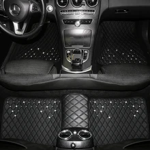 New Universal Bling  Leather Car Floor Mats for Women Auto Foot Pads Automobile Carpet Cover Diamond Car Accessories for Girls