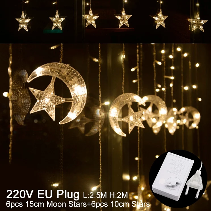 Stars moon lights 1 FENGRISE светодиодный гирлянда, винтажные Свадебные украшения в деревенском стиле, украшение для свадьбы, дня рождения, вечеринки, домашний праздничный вечерние товары - Цвет: Stars moon lights 1