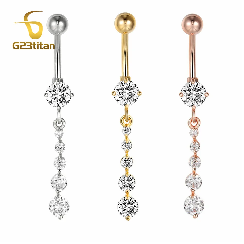 

G23 Titanium14G Crystal Navel Ring Bar Dangle Body Piercing Nombril Ombligo Belly Button Rings Men Women Body Jewelry