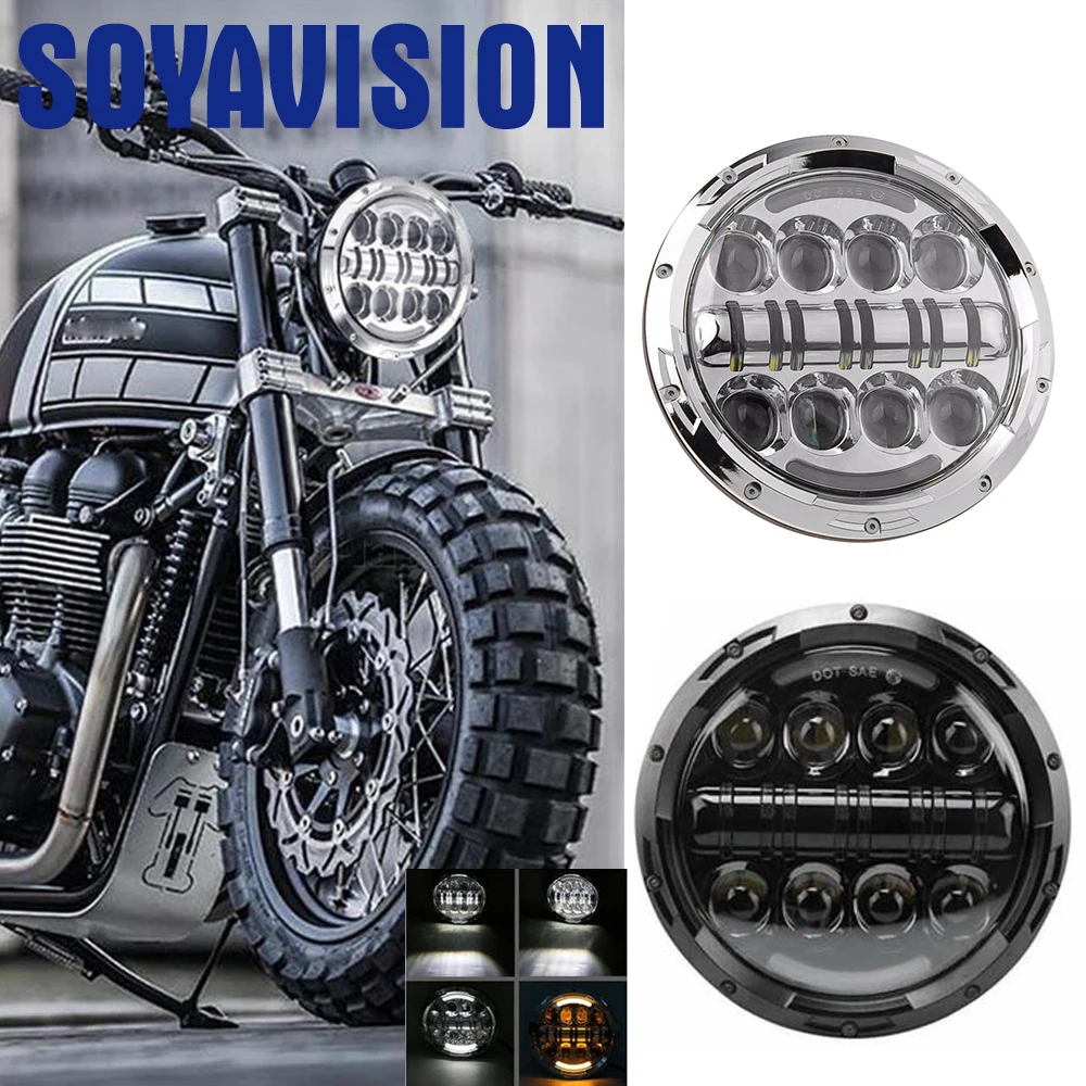7" Motorcycle Led Headlight 80w High Low Beam Drl Daytime Running Light