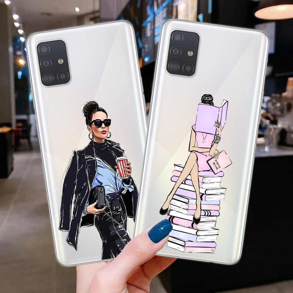 Cute GIRL Coffee Book Phone Case Cover For Samsung A10 A20 A30 A40 A50 A70 A51 A71 A7 A9 A6 A8 Plus 2018 S10 S20 Ultra S10E | Мобильные