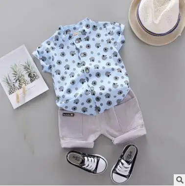 blue 1 Костюм с короткими рукавами для мальчиков Новинка года, летний корейский комплект из 2 предметов для детей возрастом от 1 года до 4 лет, с принтом ананаса, на бретелях - Цвет: blue 1