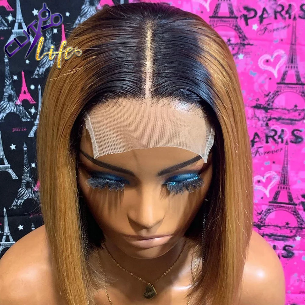 Short Bob Wig Ombre 13x4 Lace Front Wig Honey Blonde Brazilian Human Hair Lace Part Wigs For Black Women 4x4 Closuure human hair wig lace front wigs