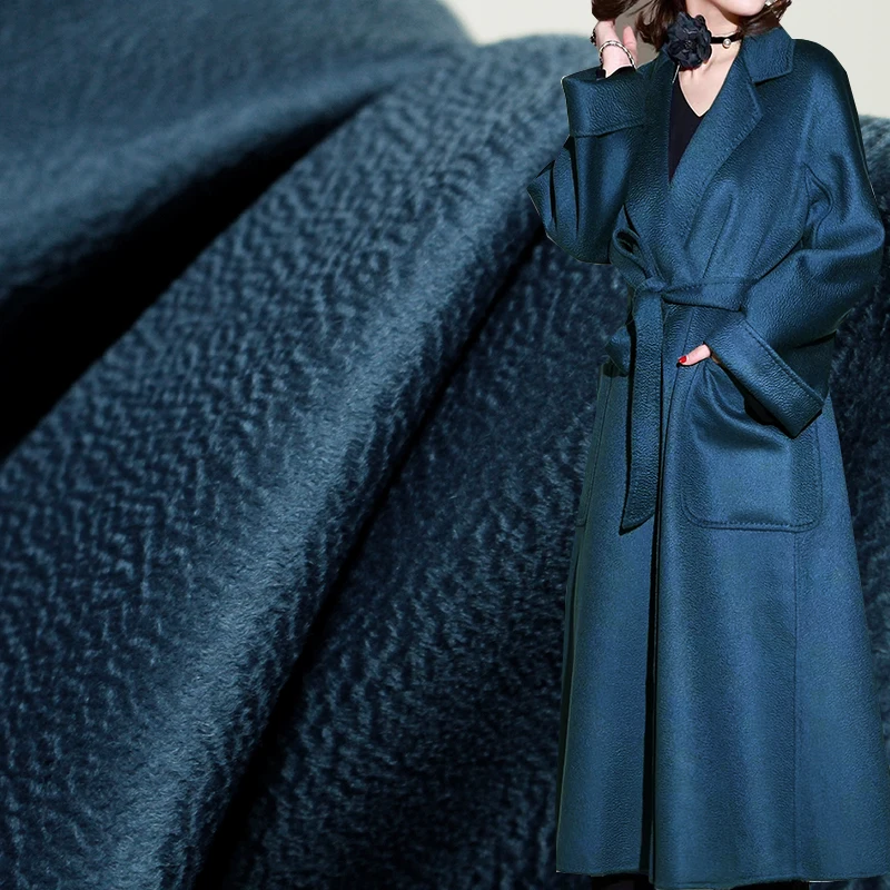 

The Cloth Ocean Blue Double-Side Water Ripple Fabrics 100%Australian Wool Materials Winter Women Overcoat Cloth Freeshipping