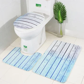 

Three Pieces Toilet Rug Bathroom Pedestal Mat Set Soft Non-Slip Water-absorbing Toilet Lid Cover Bath Mat Contour Rug