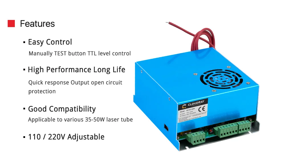 Ultrarayc 40 Вт CO2 лазерный источник питания MYJG 40WT 110 V/220 V для лазерной трубки гравировальный станок для резки Модель A