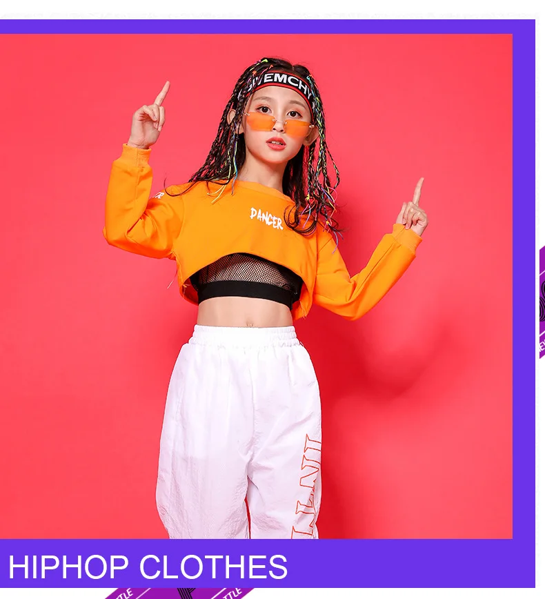Kid Cool Hip Hop Clothing Hoodie Sweatshirt Shirt Top Crop Hollow Causal Pants for Girl Jazz Ballroom Dance Costume Clothes Wear (12)