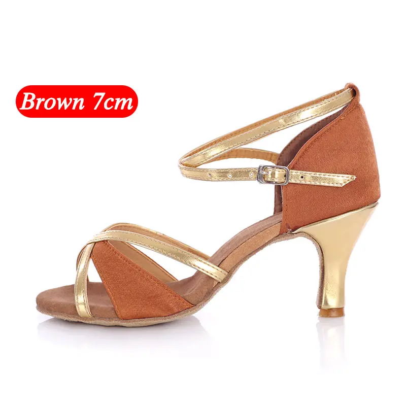 Brown 7cm Новинка; обувь для латинских бальных танцев; женские туфли на высоком каблуке 5/7 см, для тех, кто хочет Сальса Танцы обувь мягкая подошва танцевальная обувь для дам - Цвет: Brown 7cm