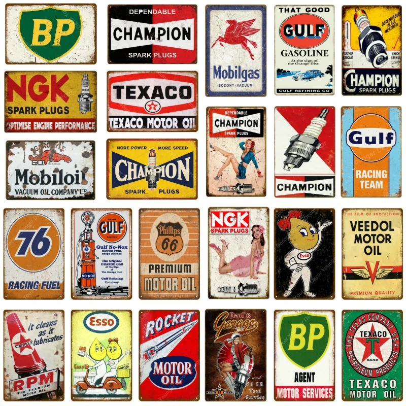 

Vintage Motor Oil Gasoline Metal Signs Tin Poster Retro Bar Pub Garage Decor Gas Station Decorative Wall Plaque YJ126
