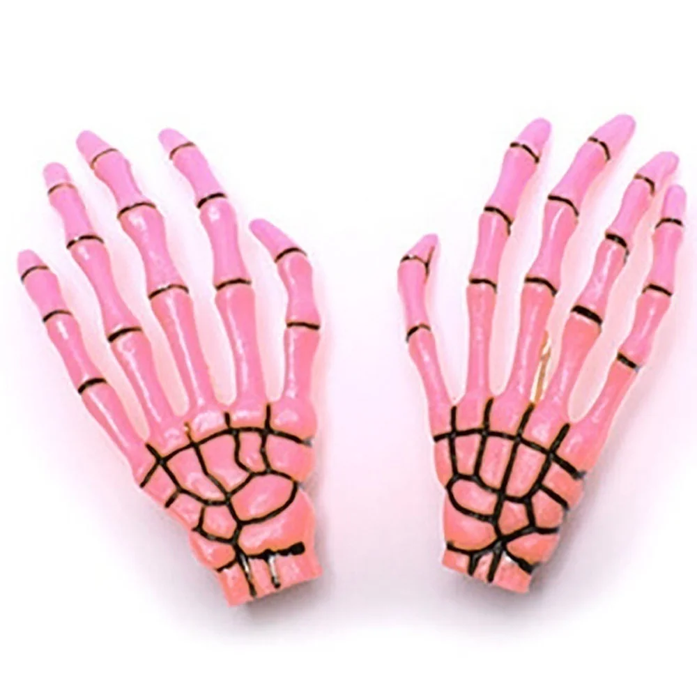 2 шт Новые Креативные аксессуары для причесок рука Кость призрак Заколка-Краб Волосы На Хэллоуин зажимы - Цвет: pink