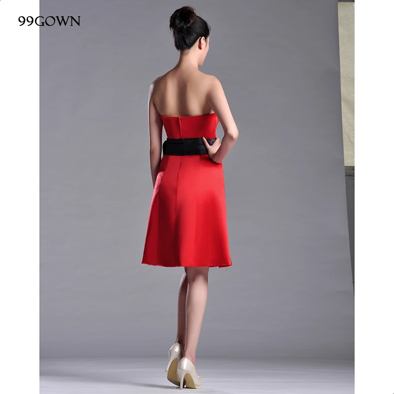 99GOWN красное атласное женское свадебное платье без бретелек с поясом мини платье подружки невесты свадебное платье для гостей