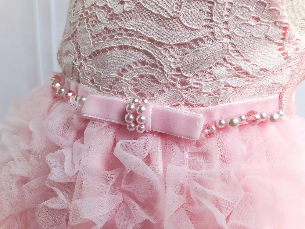 Baby Summer Dress Pink Lace Beaded Christening Gown Baptism Clothes Newborn Girls 1ST Birthday Princess Infant Party Costume
