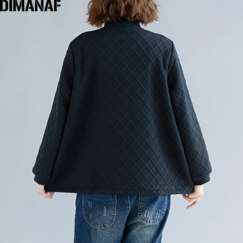 DIMANAF новая осенне-зимняя верхняя одежда женская черная куртка больших размеров с круглым вырезом Женская одежда свободная негабаритная хлопковая утепленная одежда