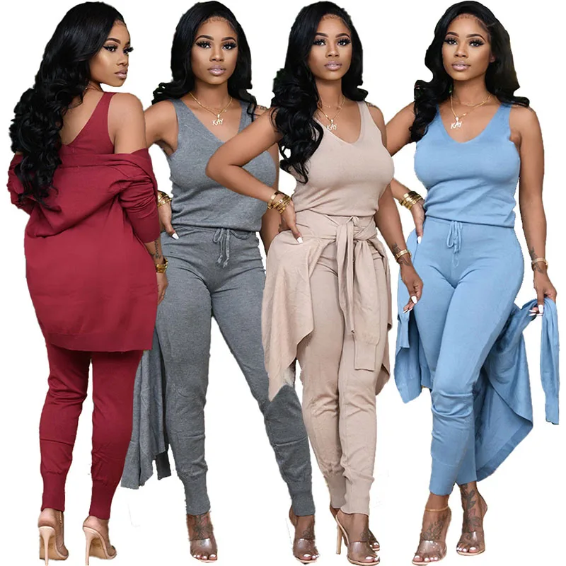 

Autumn New Women's Suit Hot Selling Solid Color Coat Vest Pencil Pants 3-Piece Set Europe and America Ladies's Casual Suit