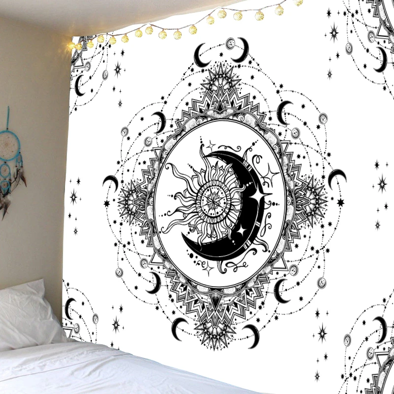 

Psychedelic Sun Face Tapestry Sun Moon Tapestry Mandala Wall Hanging Room Air Carpet Dormitory Tapestry Artist Home Decoration