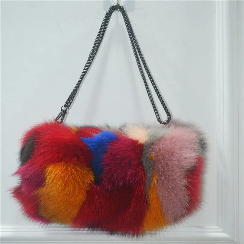 Multicolor Новая модная цветная сумка из натуральной лисьего меха, разноцветная женская сумка, теплый мешок разные цвета - Цвет: Multicolor