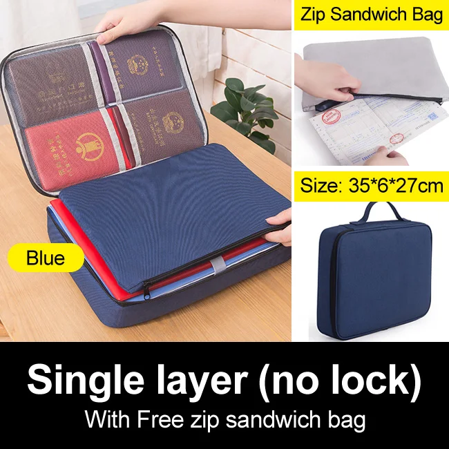 Single layer Сумка для документов, билетов, большая емкость, сертификаты, файлы, органайзер для дома, путешествий, важных предметов, папка, сумки для хранения, поставка - Цвет: Single layer