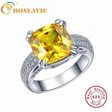 BONLAVIE квадратное натуральное желтое каменное серебряное кольцо для женщин, обручальное ювелирное изделие, кольцо на палец, ювелирные изделия, аксессуары