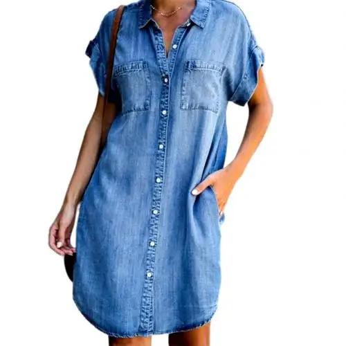 women's short sleeve denim dress