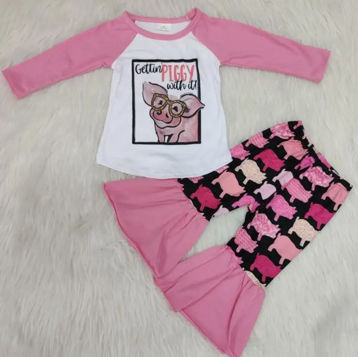 Одежда розового цвета с длинными рукавами для маленьких девочек; американский дизайн; Модная одежда для детей 10 лет; комплекты одежды для малышей