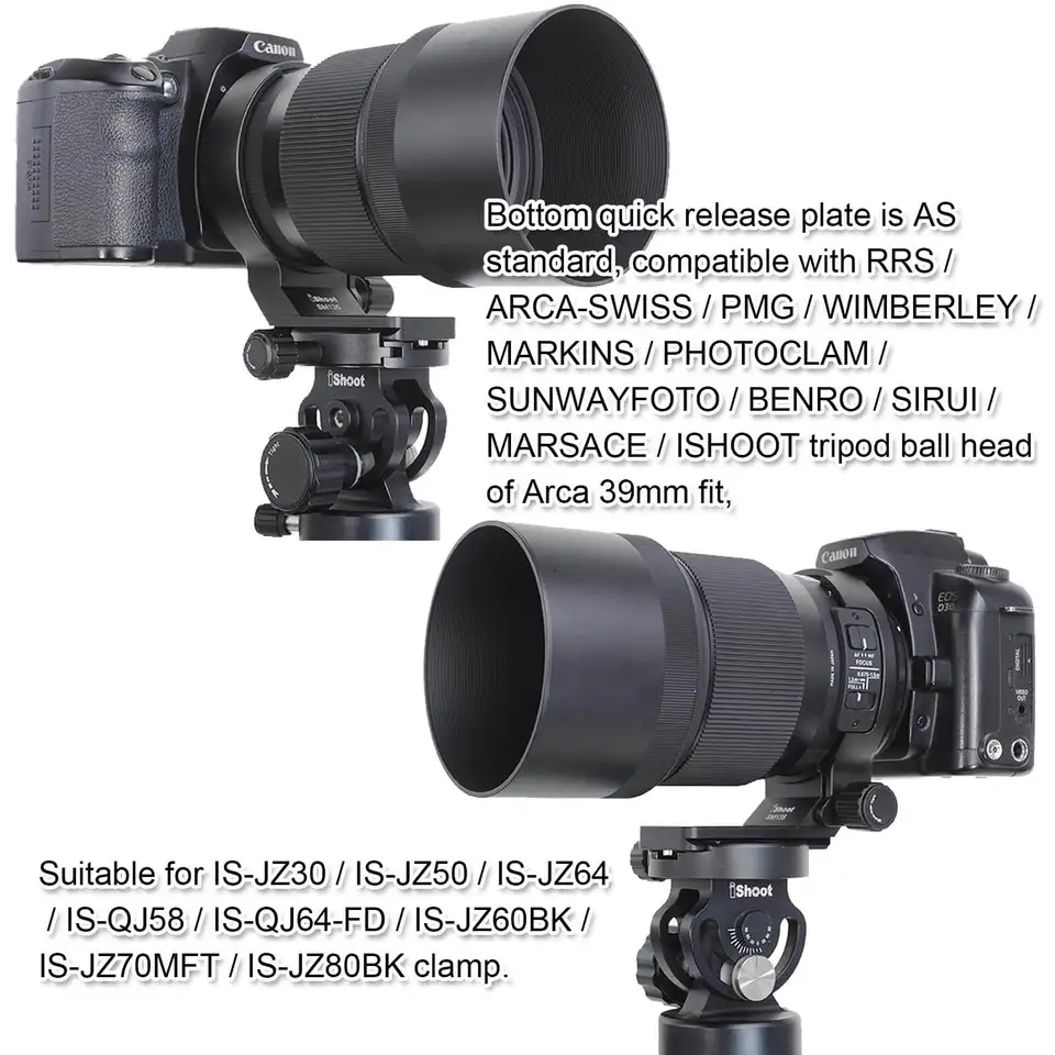 Foto Accessoire Voor Lange Lenzen IShoot Arca-Swiss Snelkoppelplaat Voor Canon RF 200-800mm F6.3-9 IS USM Lens Arca-Swiss Quick Release Plaat
