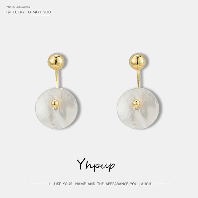 

Yhpup Trendy Natural Shell Round Geometric Dangle Earrings Copper 14 K Charm for Female Holiday Office Jewelry Accessories 2019