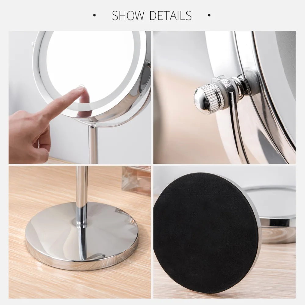 Светодиодный зеркало для макияжа, 2 лица, 3X увеличительное зеркало с сенсорным экраном, зеркало для ванной, косметическое зеркало, вращающееся на 360 градусов