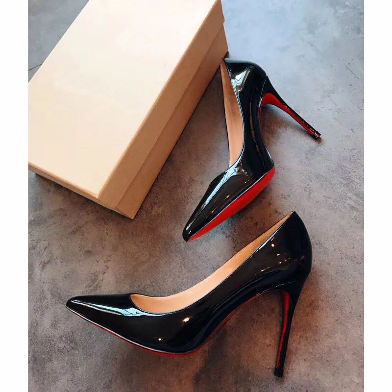 black 10.5cm heel Новинка года; Роскошные брендовые туфли высокого качества на высоком каблуке; женские кожаные туфли-лодочки; свадебные туфли; модная пикантная женская обувь; классические черные туфли - Цвет: black 10.5cm heel
