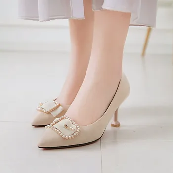 

Oversized ladies high heels women shoes woman pumps Sharp Pearl Shallow Fine-heeled Single Shoe