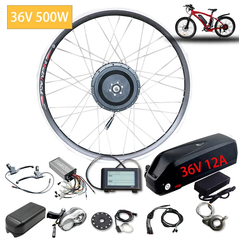 Набор преобразования для электрического велосипеда 20-26 дюймов 700C электрическое преобразование велосипедов Комплект 36 в 500 Вт/48 в 500 Вт передний привод колеса samsung e велосипед комплект - Цвет: 36v12alcd900