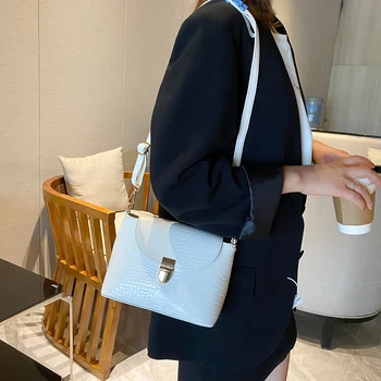 

Fashion Alligator Pattern Crossbody Bag Women PU Soft Leather Satchel Solid Color Flap Elegant Shoulder Handbag