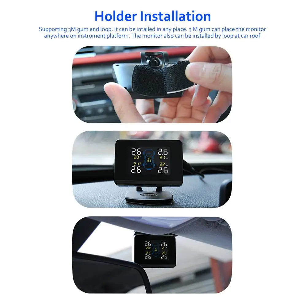 CAREUD U906 Universal Car TPMS Wireless Tire Pressure Monitoring System 4 Wheel Tires External Sensor Battery Replaceable LCD