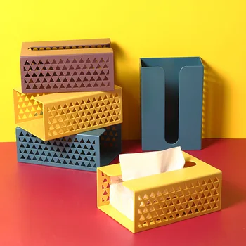 

Household Paper Extraction Box Wall Hangers Tissue Hole Punched Iron Art Multi-functional Teapoy Table Paper Towel Storage Box