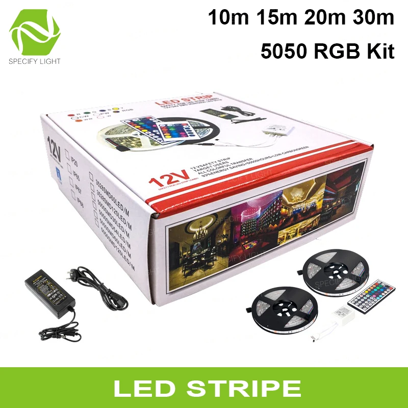 10M 15M 20M 30M Waterproof 5050 LED-Strip RGB DC 12V Flexible LED Strips 24 44 Keys Remote Controller Room TV Walls Decration (1)
