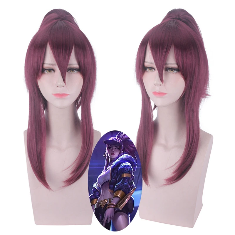 

Game LOL Akali Wigs KDA the Rogue Assassin Akali Cosplay Wig Mixed Purple Ponytail Heat Resistant Hair Halloween Costume Wig