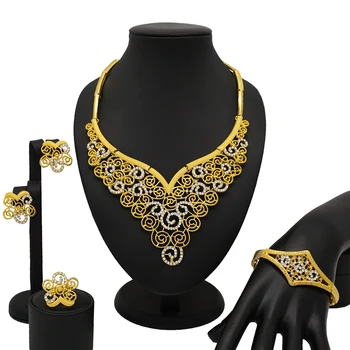 

Mirafeel Fashion Dubai Gold Jewelry Sets for Women African Wedding Wire Charm Necklace Bracelet Earrings Nigerian Bridal Jewelry