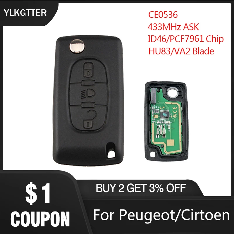 YLKGTTER 3 кнопки FSK пульт дистанционного управления для Peugeot 207 307 208 308 408 партнер Авто