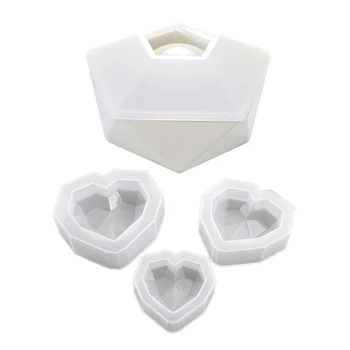 

3Pcs Diamond Heart Shaped Silicone Mold Handcraft Tools & 1Pcs Diy Silicone Mold Polygonal Decoration Flower Pot Mould