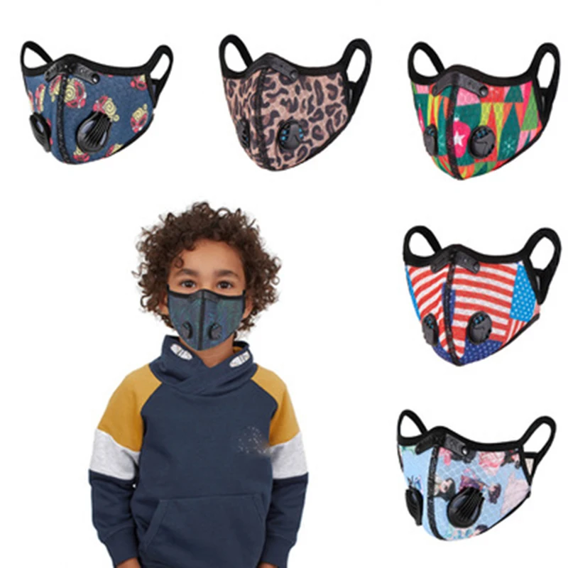Kids Cycling Mask with Activated Carbon Filters Children Bike Face Cover Breath Valve Reusable Mouth Sport Mascarillas | Красота и