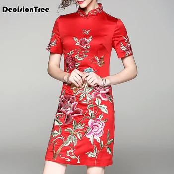 

2020 Chinese Dress classic aodai graceful floral dress for women classic Embroidery qipao cheongsam party qipao folk chiffon