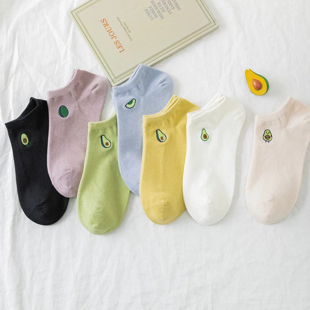 

Women Solid Avocado Embroidery Crew Socks Women's Kawaii Cotton Ankle Socks 2020 Hot Japanese Korean Fashion Brief Woman Socks