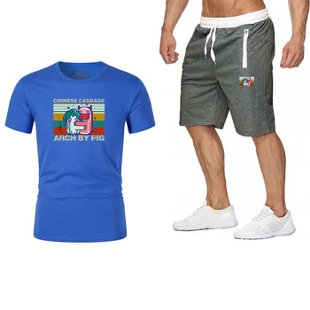 

2020 Cotton T-shirts + Shorts Mens Sets Brand Clothing Tracksuit Two Piece Casual T-shirts Fashion Workout Fitness Sets S-XXL