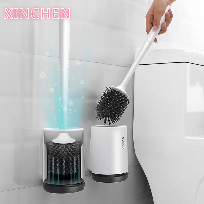 

Silicone Toilet Brush With Holder Set Plastic Toilet Bowl Brush Wall-mounted or Floor-Standing Bathroom Toilet Cleaning Brush