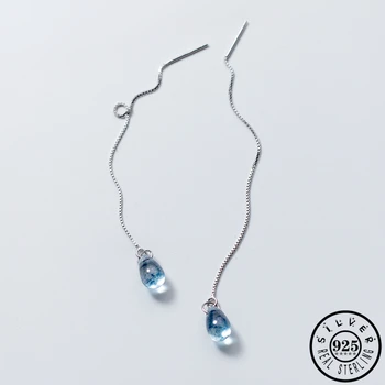 

Water Drop Shape Pendant 925 Sterling Silver Ear Threads Earings Long Tassel Chain Dangle Drop Earrings Fine Jewelry for Women