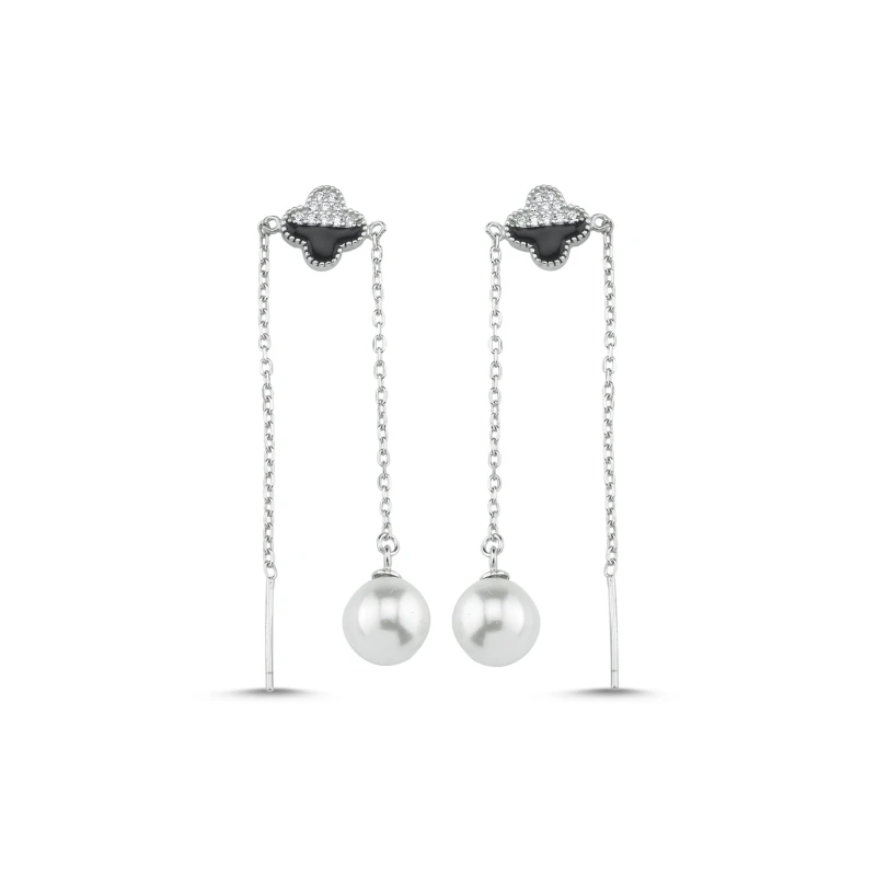 Серебряные серьги-подвески Silverlina с жемчугом и фианитом | Украшения аксессуары