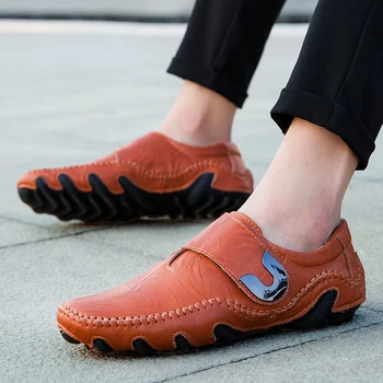

Men Leather Shoes Large Men Shoe Casual Big Flats 2019 Mens Loafers Moccasins Slip On Car Driving Shoes Plus Size 38-46 Brown